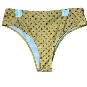 Roatan Bikini Bottoms Yellow with Navy Flowers Women’s Large Cheeky Swim Bottoms